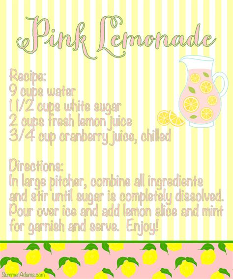 Homemade Pink Lemonade Recipe + Printable Recipe Card - Summer Adams