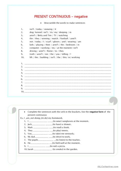 Present Continuous Negative Worksheet English Grammar, 46% OFF