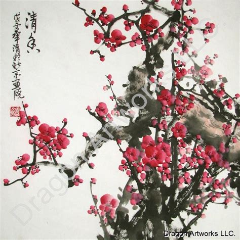 Chinese Painting of Red Plum Blossoms