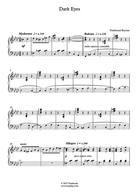 Dark Eyes (Intermediate Level) (Traditional) - Piano Sheet Music