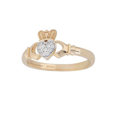 Yellow Gold Diamond Claddagh Ring - Irish Claddagh Ring