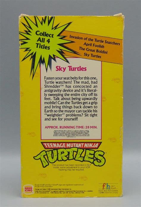 Burger King Kids Club Teenage Mutant Ninja Turtles Sky Turtles (VHS, 1990)