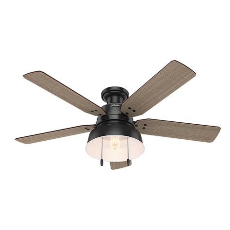 Hunter Mill Valley 52 in. LED Indoor/Outdoor Low Profile Matte Black Ceiling Fan with Light ...