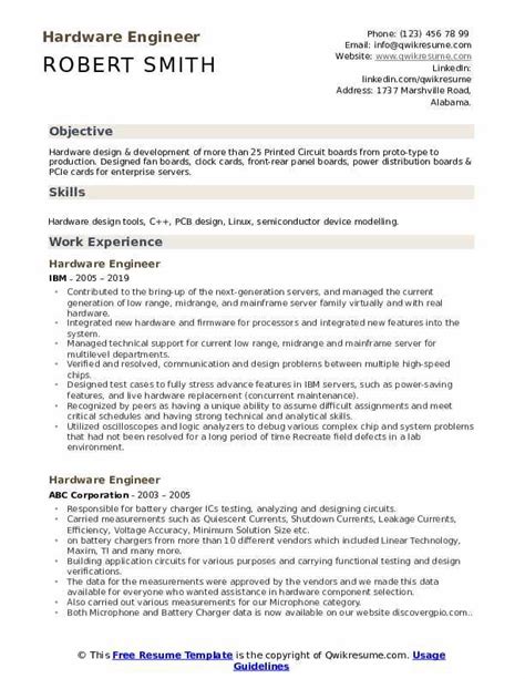 Hardware Engineer Resume Samples | Resume objective examples, Resume ...