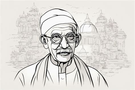 Premium Photo | Line sketch mahatma gandhi jayanti on the 2 october