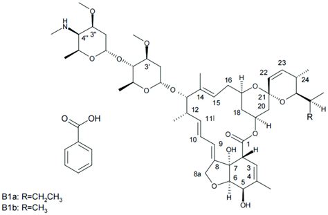 Chemical structures of emamectin benzoate (R = CH 2 CH 3 for emamectin ...