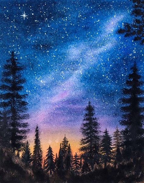 Night Sky Watercolor Painting Print From Original Galaxy in | Etsy ...