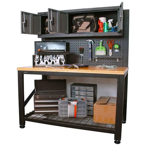 Homak Garage Series 5 ft. Industrial Steel Workbench with Cabinet Storage GS00659031 | Steel ...