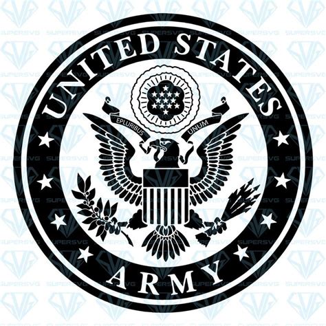 the seal of the united states army is shown in black and white, with stars around it