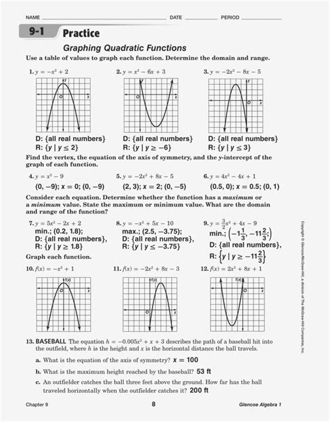 Algebra 1 Graphing Quadratic Functions Worksheet - Graphworksheets.com