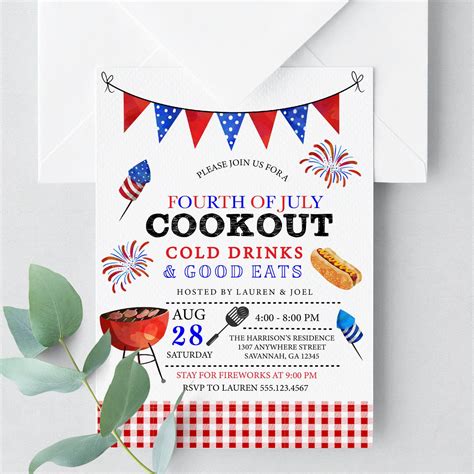 EDITABLE Invitation 4th of July BBQ Invitation Barbecue BBQ - Etsy | Bbq invitation, Editable ...