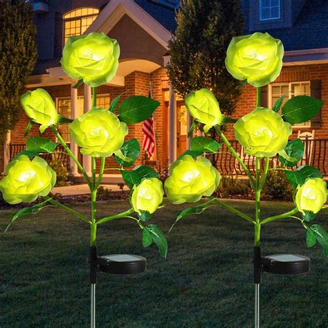 2-Pack Outdoor Solar Powered Rose Flower Stake Lights - 20 Flowers, Waterproof, for Landscape ...