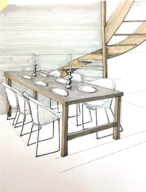 a drawing of a dining room table and chairs