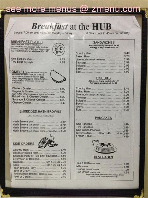 Online Menu of The Hub Restaurant, Shelby, North Carolina, 28150 - Zmenu