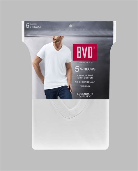 BVD® Men's Short Sleeve Cotton V-neck T-Shirt, White 5 Pack