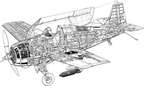 Grumman F4F Wildcat Cutaway Drawing in High quality