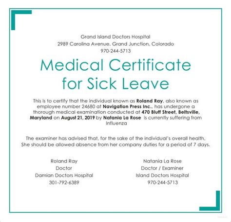 Medical Certificate Samples | 24+ Free Printable Word & PDF Templates, Examples, Formats ...