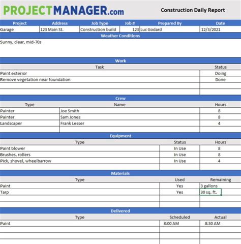 Free Construction Daily Report Template for Excel - ProjectManager