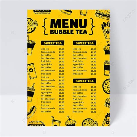 Yellow Milk Tea Shop Menu Coffee Menu, Hot Coffee, Coffee Shop, Bubble Tea Menu, Menu Template ...