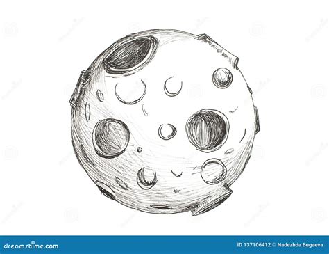 Moon with Craters Drawing Pencil on White Background Stock Illustration ...