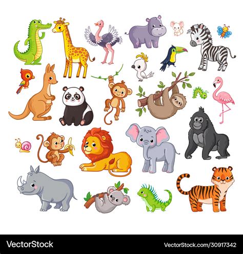 Big set with animals in cartoon style Royalty Free Vector