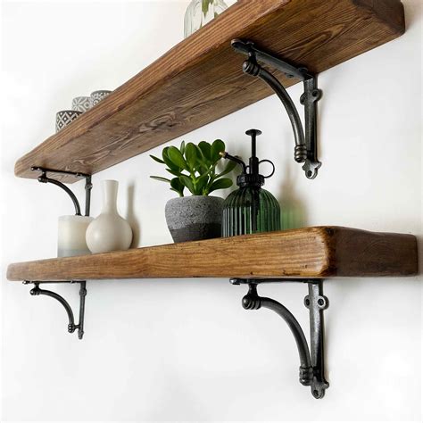 Shelves, Rustic Shelf with Albion Style Brackets 15cm x 4.7cm (6in x 2in) - Beautiful handmade ...