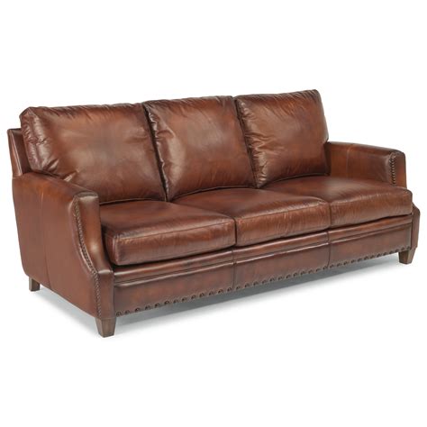 Flexsteel Latitudes - Maxfield Rustic Leather Sofa with Nailhead Trim ...