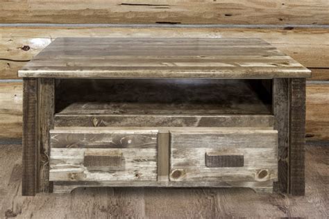 Rustic Pine Coffee Table w/ 2 Drawers - Sisters Log Furniture