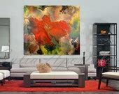 Items similar to Abstract Print, Large Canvas, Red Painting, Floral Art ...