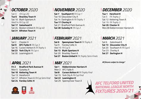 2020/21 Fixtures Revealed. - AFC Telford United