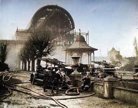 an old photo of people working on the construction of a roller coaster ...