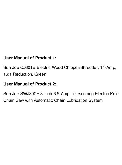 SNOWJOE SUNJOE CJ601E OPERATOR'S MANUAL Pdf Download | ManualsLib