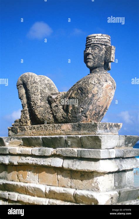 mexico yucatan quintana roo chac mool rain god statue idol maya symbol ...