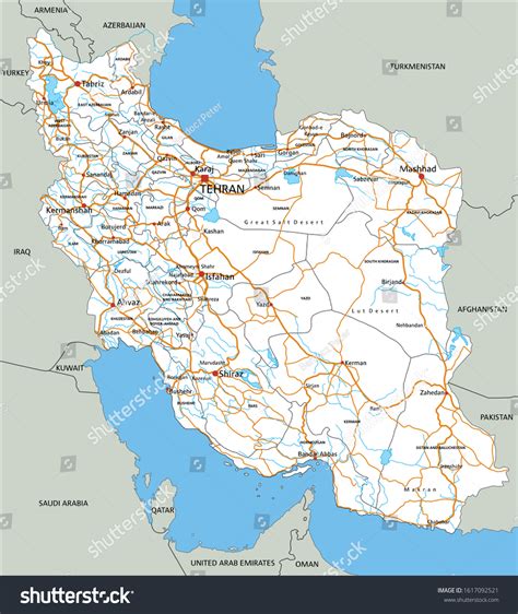 High Detailed Iran Road Map Labeling Stock Vector (Royalty Free ...