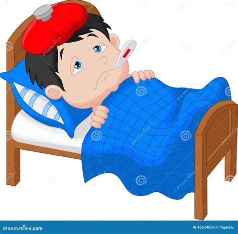 Sick Boy Lying In Bed Stock Vector - Image: 45674033