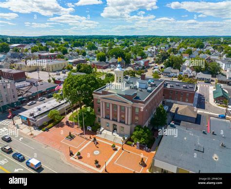 Nashua City Hall aerial view at 229 Main Street in historic downtown Nashua, New Hampshire NH ...