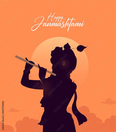 Happy Janmashtami text with Lord Krishna playing flute vector illustration, and the Indian ...