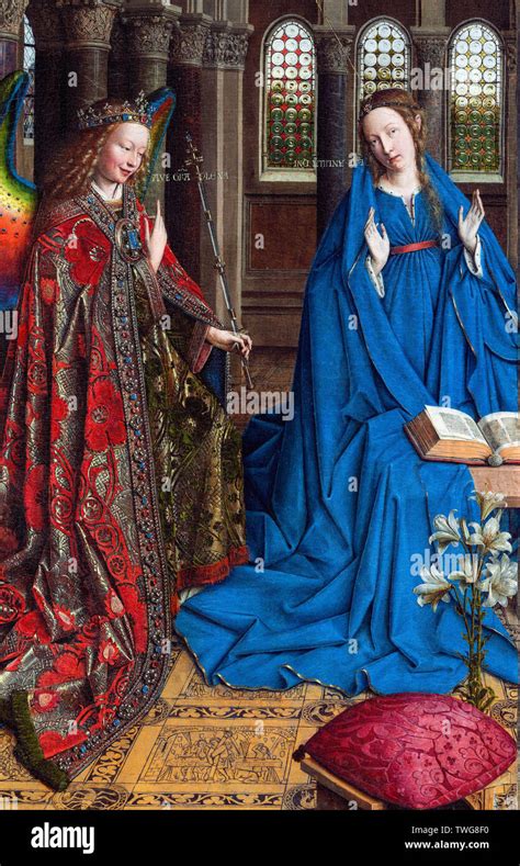 Jan van Eyck, The Annunciation, painting detail, circa 1434 Stock Photo ...