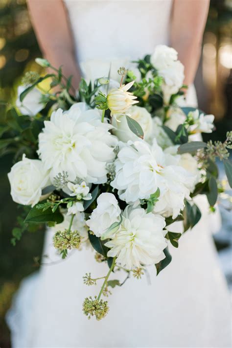 White Dahlia, Seeded Eucalyptus Bouquet