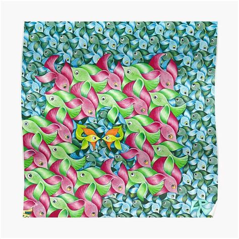 "Hand-Drawn Tessellation of Colorful Fish - Drawing #7" Poster by LukeRawlingsArt | Redbubble