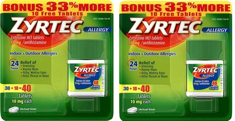 PACK OF 2 Zyrtec Allergy Relief 10mg, 40 Tablets EXP 4/24 300450204462 ...