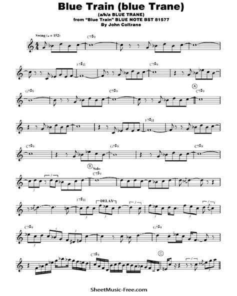 Blue Train (blue Trane) Sheet Music John Coltrane - ♪ SHEETMUSIC-FREE.COM