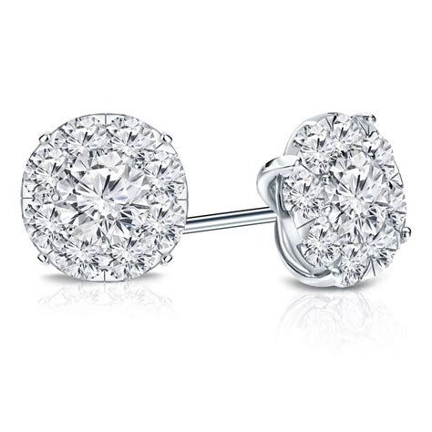 14k White Gold Prong-Set Cluster Round Diamond Earring 1.50 ct. tw. (H, SI1) - DiamondStuds.com