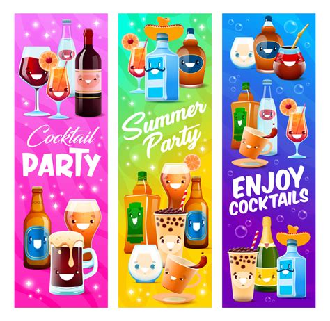 Cartoon drink and cocktail beverage characters 24393714 Vector Art at Vecteezy