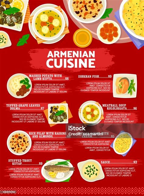 Armenian Cuisine Menu Traditional Food Dishes Meal Stock Illustration ...