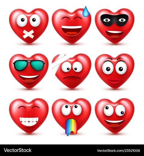 Heart smiley emoji set for valentines day Vector Image