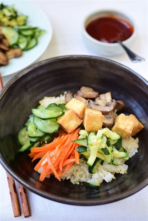 Vegan Bibimbap with Tofu and Vegetables