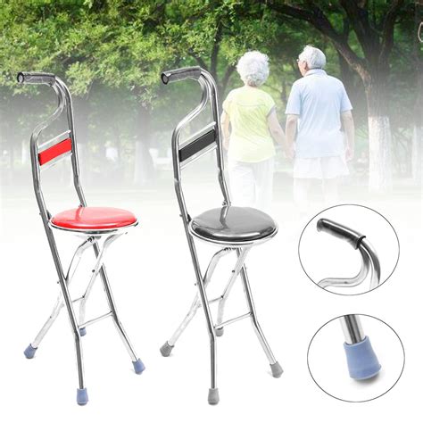 2 IN 1 Cane Seat Walking Stick Height 30.31'' Folding Seat Portable Fishing Rest Stool Walking ...