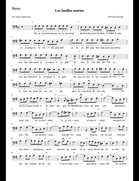 Les feuilles mortes Ténor / Basse sheet music for Piano download free in PDF or MIDI