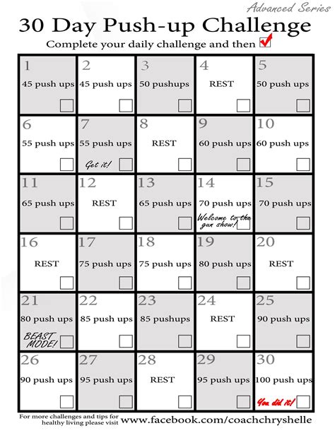 Push Up Challenge Printable - Printable Word Searches